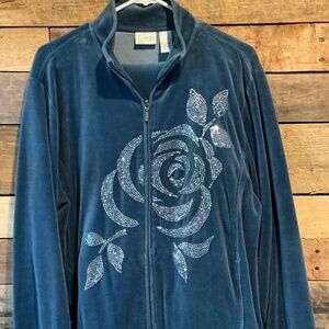 Zenergy By Chico’s 3 Velour Blue Tracksuit Lounge Sequins Baggy Y2K Hip Hop Luxe